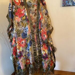 Floral Kimono with Fringe